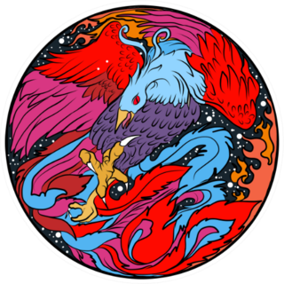 Phoenix Fire Bird In Colorful Circle Sticker