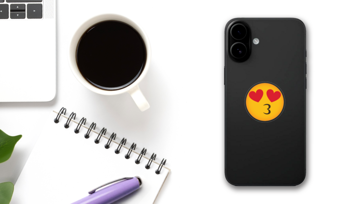 Phone Emoji Sticker Heart Eyes Kissy Face on a Phone (New) example