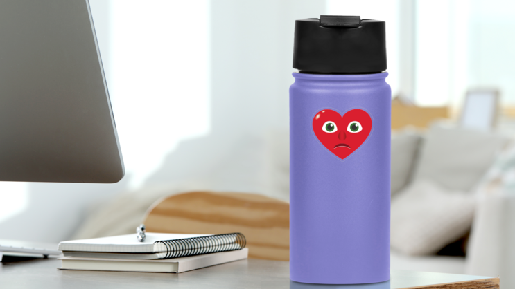 Phone Emoji Sticker Heart Face Sad on a Water Bottle (New) example