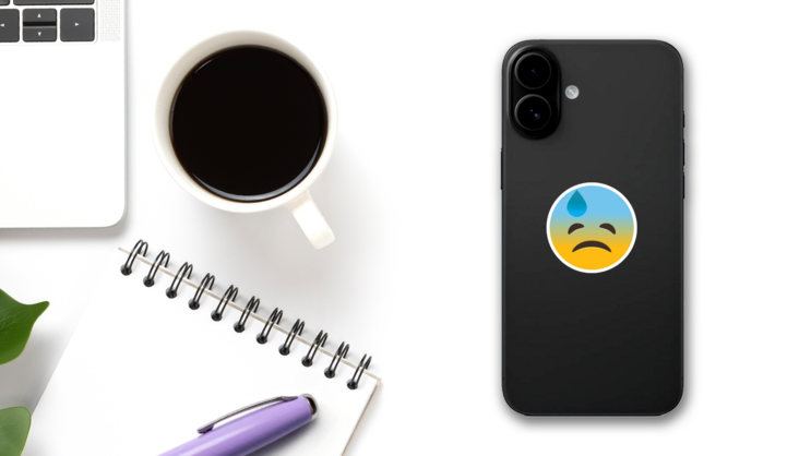 Phone Emoji Sticker Sad Embarrassed on a Phone (New) example