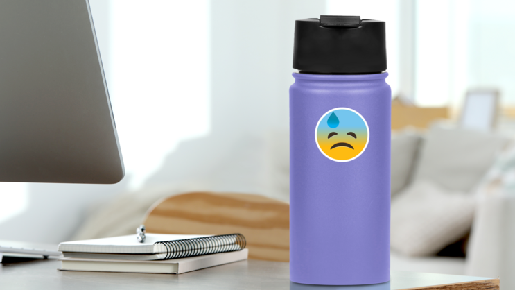 Phone Emoji Sticker Sad Embarrassed on a Water Bottle (New) example