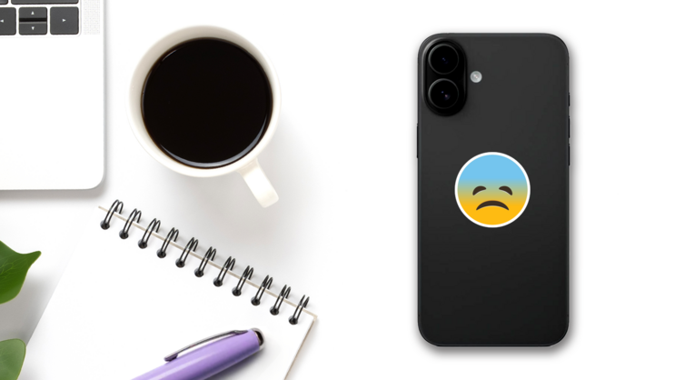 Phone Emoji Sticker Sad on a Phone (New) example