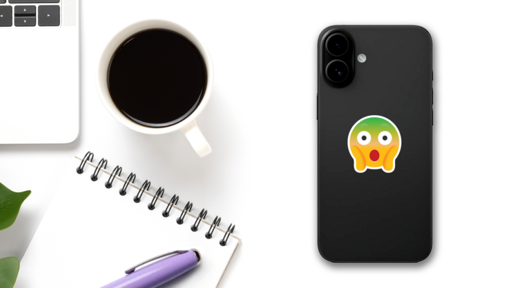 Phone Emoji Sticker Surprised Green In the Face on a Phone (New) example