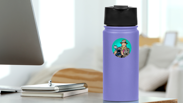 Photographer Paparazzi At Work Press Pop Art Sticker on a Water Bottle (New) example