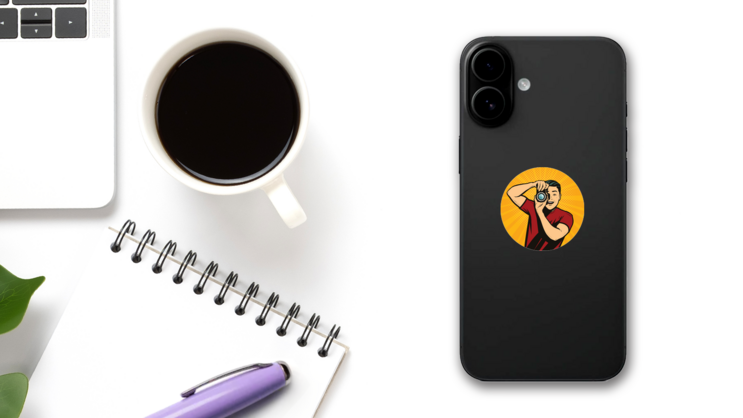 Photographer With Camera Retro Comic Pop Art Sticker on a Phone (New) example