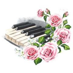 Piano Keys And Rose Flowers Hand Drawn Watercolor Sticker
