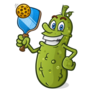 Pickle Holding A Pickle Ball And Racket Sticker