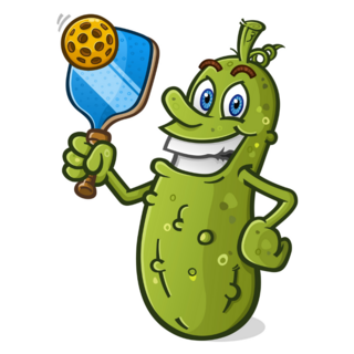 Pickle Holding A Pickle Ball And Racket Sticker