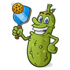 Pickle Holding A Pickle Ball And Racket Sticker