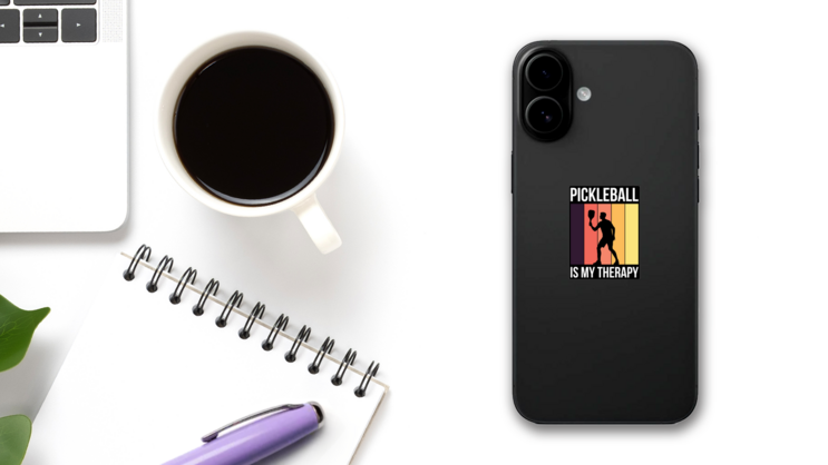 Pickleball Is My Therapy Sticker on a Phone (New) example
