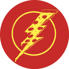 Piece Of Pizza In The Shape Of Lightning Bolt On Red Sticker