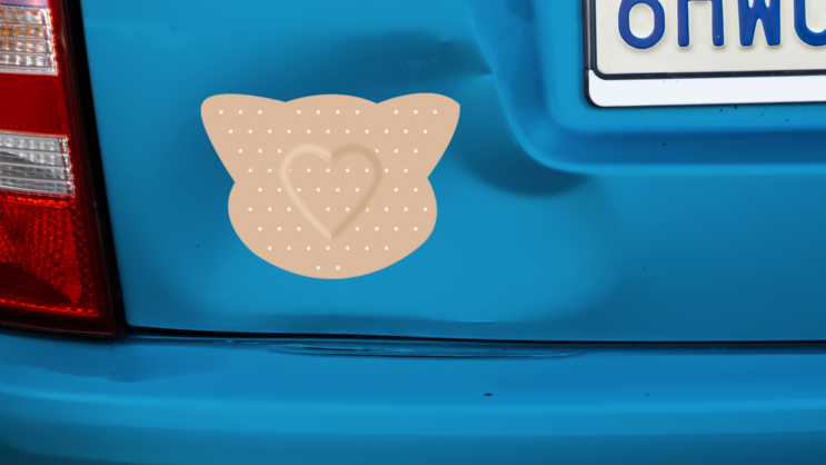 Pig Band Aid Bandage Sticker on a Dented Car example