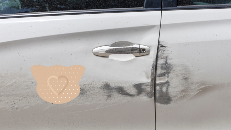 Pig Band Aid Bandage Sticker on a Scratched Car example