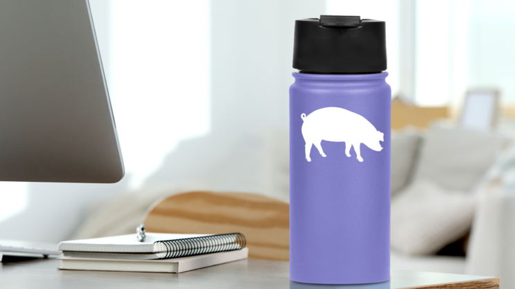 Pig Grazing Sticker on a Water Bottle (New) example