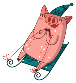 Pig Is Sledding Cute Cartoon Sticker