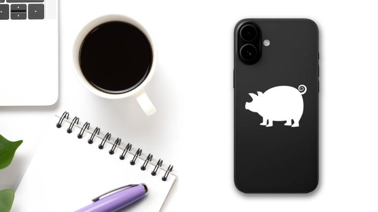 Pig With Swirled Tail Sticker on a Phone (New) example