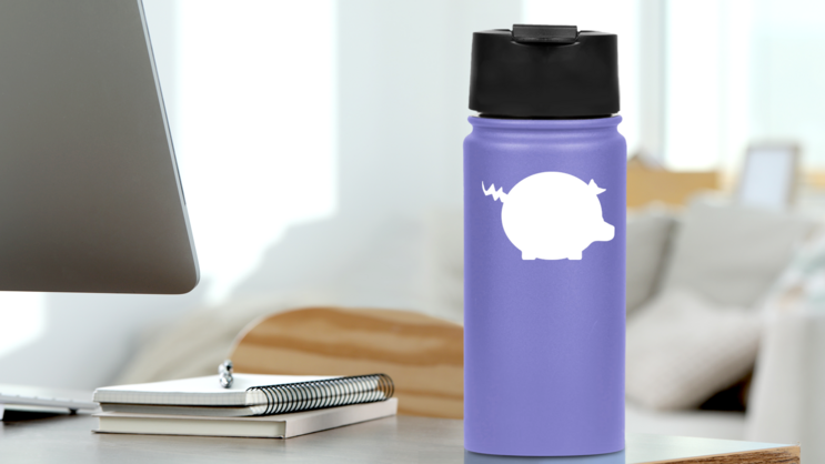 Piggy Bank Pig With Curly Tail Sticker on a Water Bottle (New) example