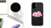 Pile Of Pink Carnations On White Sticker on a Phone (New) example