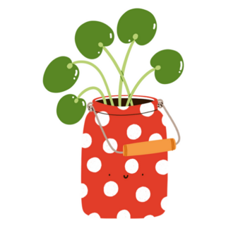 Pilea Peperomioides Potted Plant in Cute Polka Dot Can Sticker