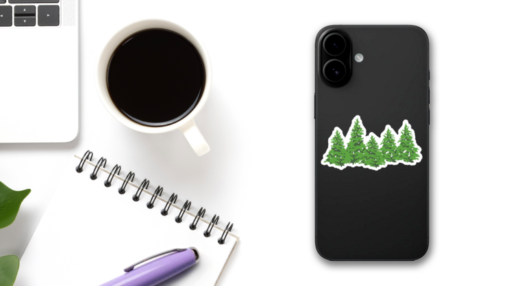 Pine Trees Grouped Sticker on a Phone (New) example