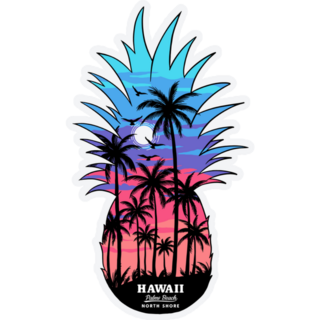 Pineapple Sunrise Hawaii Beach Illustration Sticker