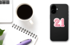 Pink 21 Balloon Sticker on a Phone (New) example