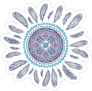 Pink and Blue Mandala with Feathers Boho Sticker