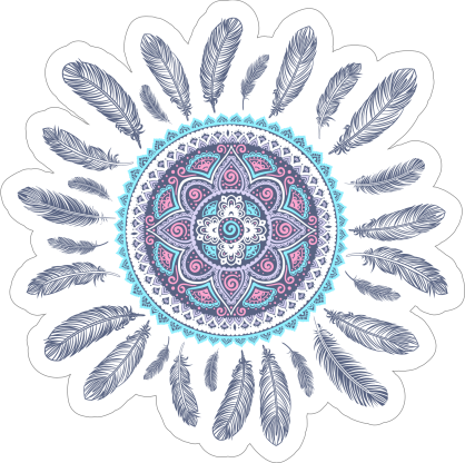 Pink and Blue Mandala with Feathers Boho Sticker