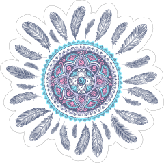 Pink and Blue Mandala with Feathers Boho Sticker