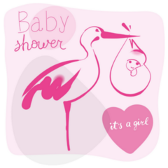 Pink Baby Shower Stork Sticker