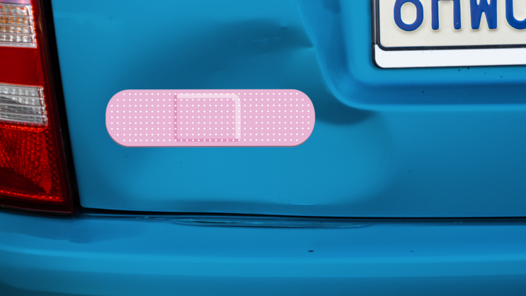 Pink Band Aid Bandage Sticker on a Dented Car example
