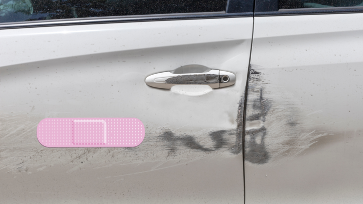 Pink Band Aid Bandage Sticker on a Scratched Car example