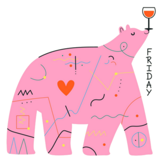 Pink Bear Balancing Red Wine Friday Sticker
