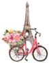 Pink Bicycle With Flowers In Basket And Eiffel Tower Sticker