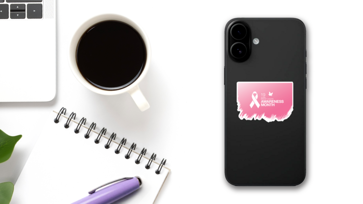 Pink Breast Cancer Awareness Sticker on a Phone (New) example