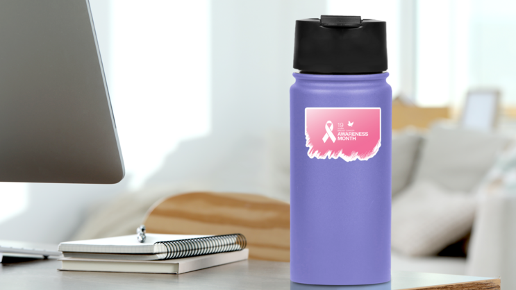 Pink Breast Cancer Awareness Sticker on a Water Bottle (New) example