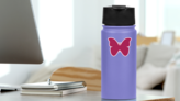 Pink Butterfly Sticker on a Water Bottle (New) example
