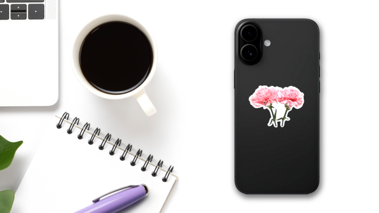 Pink Carnations Isolated On White Back Sticker on a Phone (New) example
