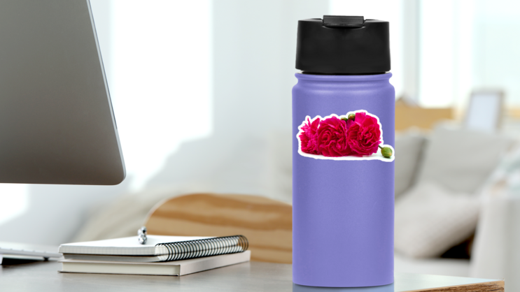 Pink Carnations Sticker on a Water Bottle (New) example