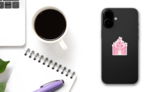 Pink Cartoon Castle Sticker on a Phone (New) example