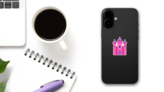 Pink Castle Sticker on a Phone (New) example
