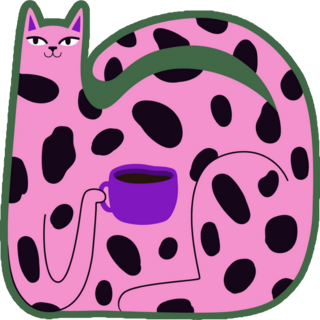 Pink Cat Drinking Coffee Sticker