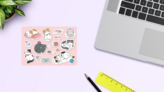 Pink Cat Sticker Sheet on a Desk (New) example