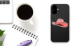 Pink Cowgirl Hat Sticker on a Phone (New) example