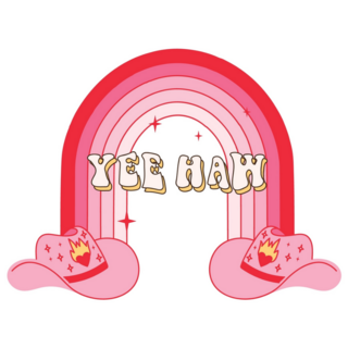 Pink Cowgirl Hats With Rainbow Yee Haw Sticker
