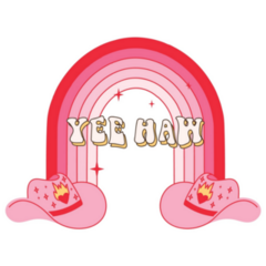 Pink Cowgirl Hats With Rainbow Yee Haw Sticker