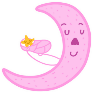 Pink Cute Moon Holding Baby Yellow Star Sticker