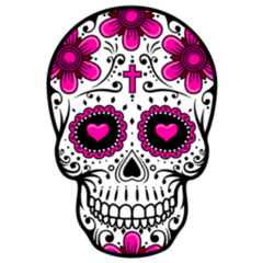 Pink Day of the Dead Skull with Flowers Sticker