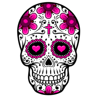 Pink Day of the Dead Skull with Flowers Sticker