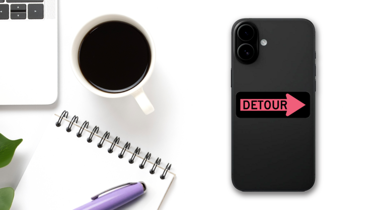 Pink Detour Right Sticker on a Phone (New) example